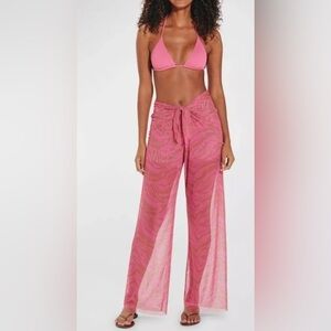 VIX Cover Up Pareo Pants L Pink Mesh Diani Zebra Sheer Resortwear Beach NEW NWT